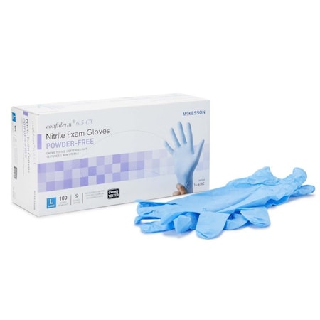 Mckesson Confiderm 6.5CX, Disposable Gloves, Nitrile, Powder-Free, L, 1000 PK, Blue 14-678C